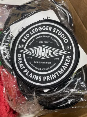 Woven Patches - My patch is designed to highlight my brand Red Legger Studio and the work I do as an artist designer and printmaker