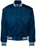 Unisex Striped Trim Satin Baseball Jacket Navy