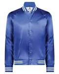 Unisex Striped Trim Satin Baseball Jacket ROYAL