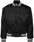 Unisex Striped Trim Satin Baseball Jacket BLACK
