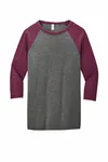 Bella + Canvas Unisex 3/4-Sleeve Baseball T-Shirt Grey/ Maroon Triblend