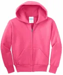 Port & Company - Youth Core Fleece Full-Zip Hooded Sweatshirt. PC90YZH Neon Pink