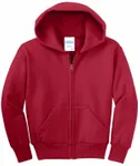 Port & Company - Youth Core Fleece Full-Zip Hooded Sweatshirt. PC90YZH RED