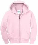 Port & Company - Youth Core Fleece Full-Zip Hooded Sweatshirt. PC90YZH Pale Pink