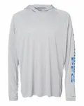 PFG Terminal Tackle™ Hooded Long Sleeve T-Shirt Cool Grey/ Vivid Blue