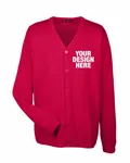 Harriton Men's Pilbloc V-Neck Button Cardigan Sweater RED