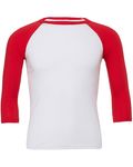 Bella + Canvas Unisex 3/4-Sleeve Baseball T-Shirt White/ Red