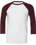 Bella + Canvas Unisex 3/4-Sleeve Baseball T-Shirt White/ Maroon