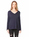 Bella + Canvas Ladies' Flowy Long-Sleeve V-Neck Midnight