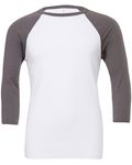 Bella + Canvas Unisex 3/4-Sleeve Baseball T-Shirt White/ Asphalt