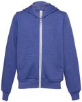 Bella + Canvas Youth Sponge Fleece Full-Zip Hooded Sweatshirt Hthr True Royal
