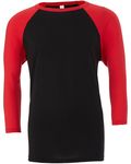 Bella + Canvas Unisex 3/4-Sleeve Baseball T-Shirt Black/ Red