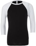 Bella + Canvas Unisex 3/4-Sleeve Baseball T-Shirt Black/ White