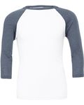 Bella + Canvas Unisex 3/4-Sleeve Baseball T-Shirt White/ Denim