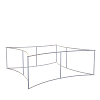 Modular trade show display framework with multiple sections for potential graphical banners, presented against a white background.