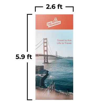 A promotional poster, featuring the Golden Gate Bridge, encourages travel to San Francisco. Text reads 'Travel to live. Life to Travel.'