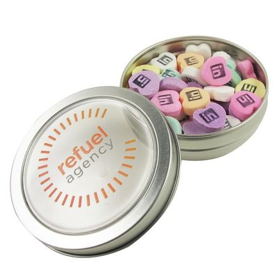 Small Top View Tin - Imprinted Conversation Hearts