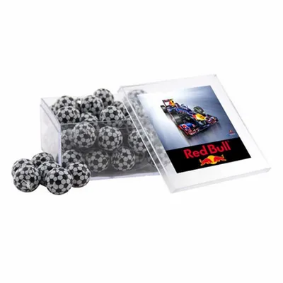 Acrylic Box with Chocolate Soccer Balls - Large - Custom Patch