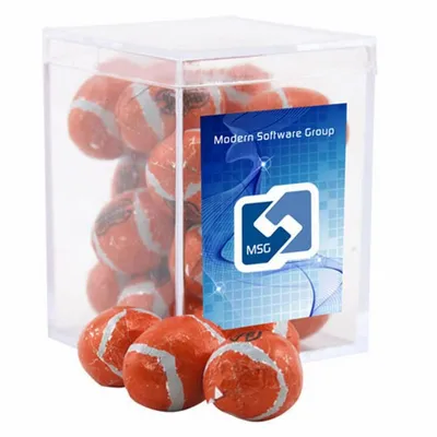 Acrylic Box with Chocolate Footballs - Small - Custom Patch