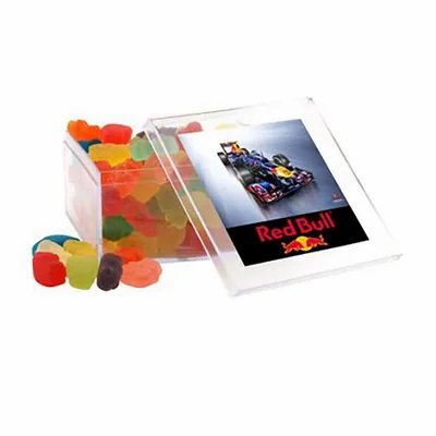 Clever Candy Large Square Acrylic Candy Box with Gummy Bears - Custom Patch