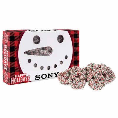 Snowman Die Cut Box with Milk Chocolate Christmas Mini Pretzels - Custom Patch