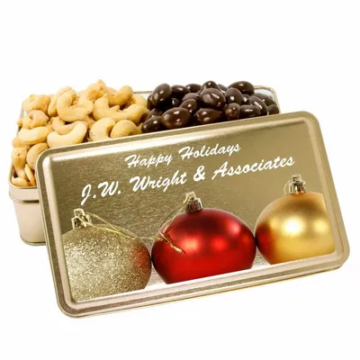 2-Share Tin - Salted Cashews/Dark Chocolate Almonds - Custom Patch
