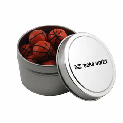 Round Tin with Chocolate Basketballs - SBF3100 - Custom Patch