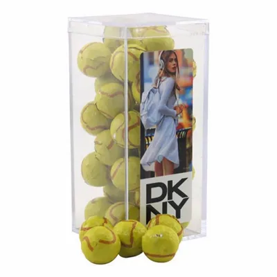 Acrylic Box with Chocolate Tennis Balls - Medium - Custom Patch