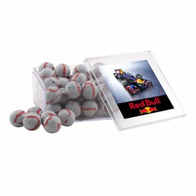 Acrylic Box with Chocolate Baseballs - Large - Custom Patch