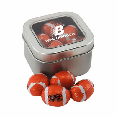 Window Tin with Chocolate Footballs - SBF2500 - Custom Patch