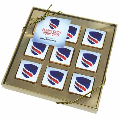 Nine Piece Chocolate Foiled Square Gift Box - Custom Patch