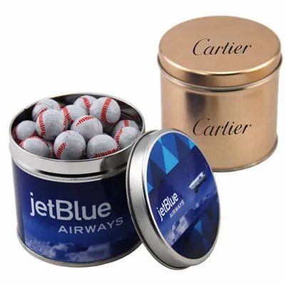 Round Tin with Chocolate Baseballs - SBF4100 - Custom Patch