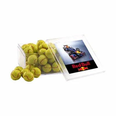 Acrylic Box with Chocolate Tennis Balls - Large - Custom Patch