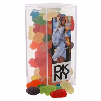 Clever Candy Large Rectangle Acrylic Candy Box with Gummy Bears - Custom Patch