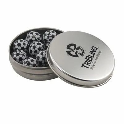 Round Tin with Chocolate Soccer Balls - SBF2900 - Custom Patch