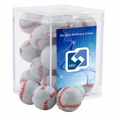 Acrylic Box with Chocolate Baseballs - Small - Custom Patch