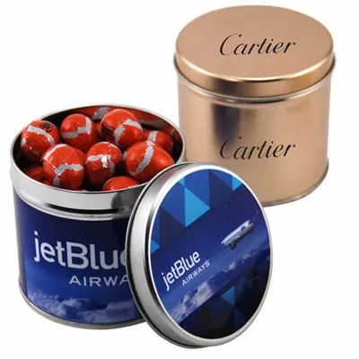 Round Tin with Chocolate Footballs - SBF4100 - Custom Patch