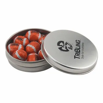 Round Tin with Chocolate Footballs - SBF2900 - Custom Patch