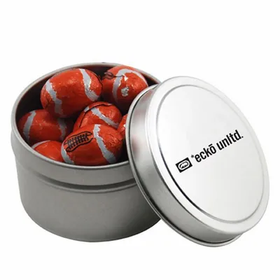 Round Tin with Chocolate Footballs - SBF3100 - Custom Patch