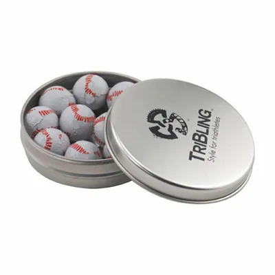 Round Tin with Chocolate Baseballs - SBF2900 - Custom Patch