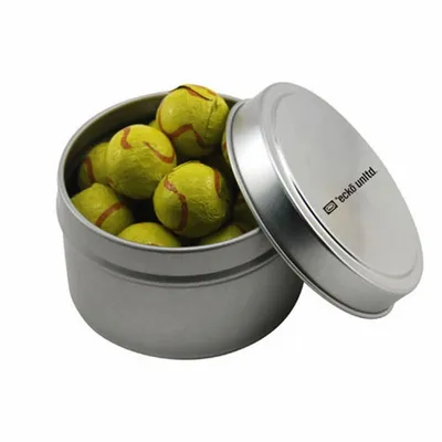 Round Tin with Chocolate Tennis Balls - SBF3100 - Custom Patch