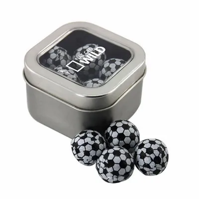 Window Tin with Chocolate Soccer Balls - SBF2500 - Custom Patch