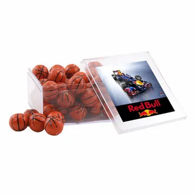 Acrylic Box with Chocolate Basketballs - Large - Custom Patch