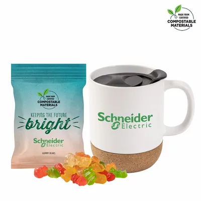 Cork Bottom Mug with Compostable bag of Gummy Bears - Custom Patch