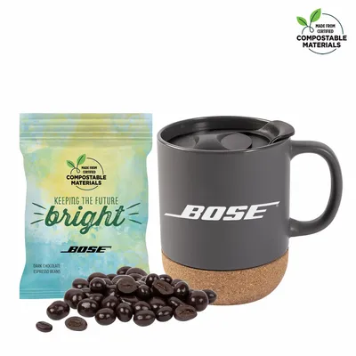 Cork Bottom Mug w/ Compostable Bag of Dark Chocolate Espresso Beans - Custom Patch