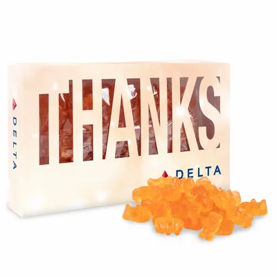 Thanks Die Cut Box with Champagne Gummy Bears - Custom Patch