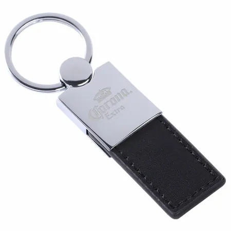 Polished Metal & Leather Keychain Polished Metal & Leather Keychain - Custom Patch