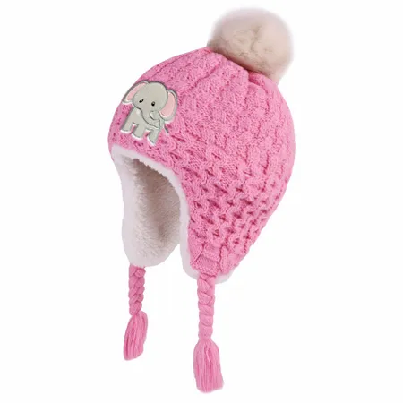 Cutesy Pom Acrylic Kid Beanies with Earflaps - Custom Patch