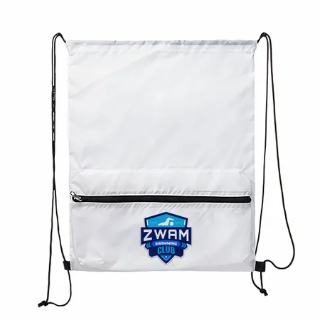 Zip Pocket Drawstring Bag Zip Pocket Drawstring Bag - Custom Patch