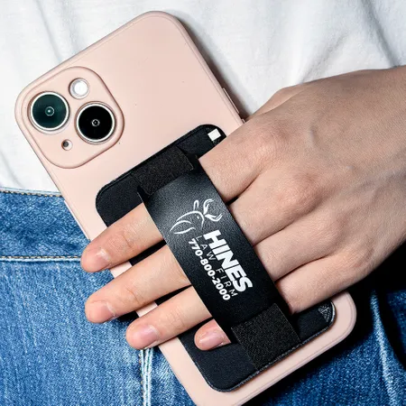 Leather Phone Wallet with Hand Grip - Custom Patch